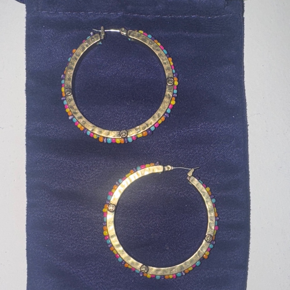 Lucky Brand Multicolor Beaded Gold Hoop Earrings